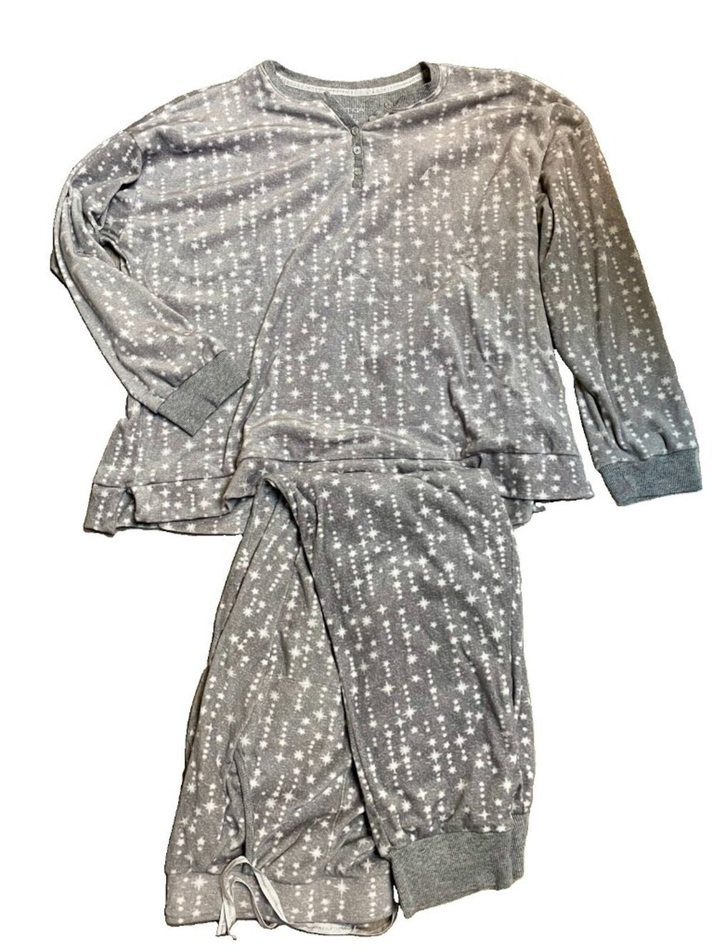 Nautica 2Pc Women's XL Sleepwear Set Soft Stretch Fleece Pajamas Gray Star Print